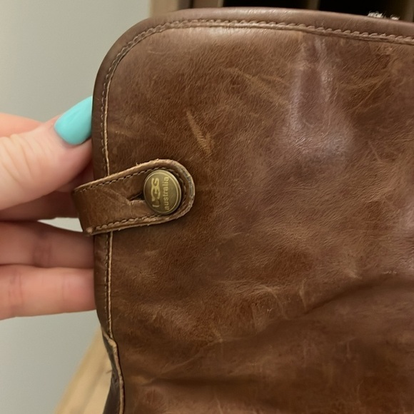 UGG Lynnea Boots Chestnut Leather Sheepskin Lining Wooden Platforms Clog Size 7 - Picture 7 of 12